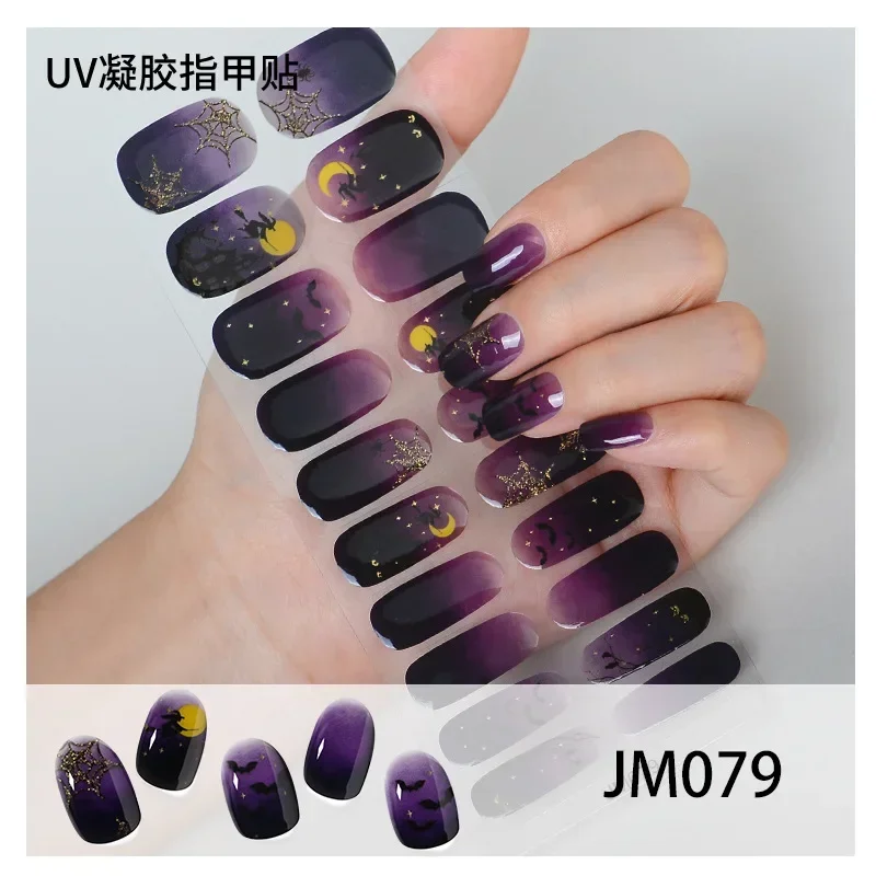 20 Tipps Halloween Semi Cure Nagellack Wraps langlebige wasserdichte Gel Nägel Aufkleber für UV-Lampe brauchen DIY Maniküre