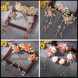 Silk Flower Hairpins Side Clips Ancient Chinese Style Hair Accessories Floral Hairclips Pearl Headpiece for Women Hanfu Dress