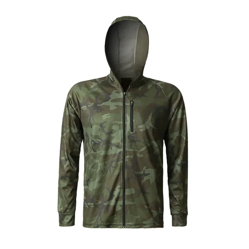 New Quick Dry Anti UV Fishing Jacket Outdoor Hooded Zipper Fishing Shirts Ice Silk Men Fishing Clothing