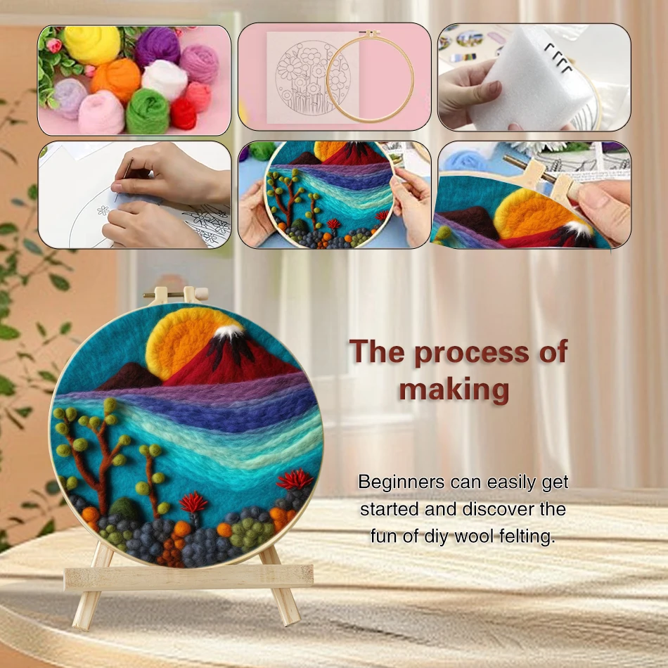 SDOYUNO Wool Felting painting Landscape Mountain Needle Felting Painting Kits Beginners Handmade Diy Handcraft Home Decor