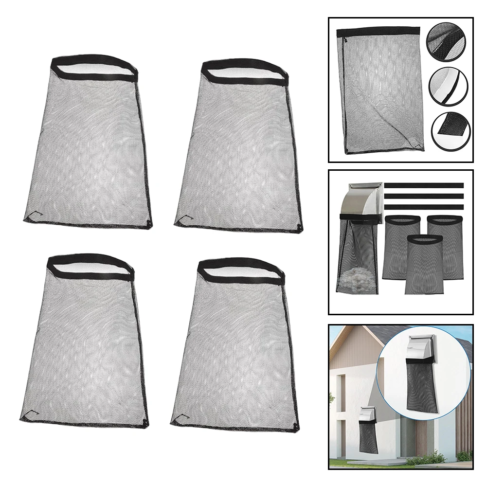 4Pcs Black Dust Lint Bag Wear Resistance Dryer Vent Lint Dust Filter Bag Reusable Mesh Cloth For Outdoor Outside Capturing Dust