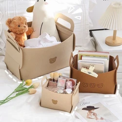 Large Capacity Bear Felt Storage Basket - Versatile, Foldable, and Detachable-Ideal for Organizing Toys, Clothes, and Cosmetics