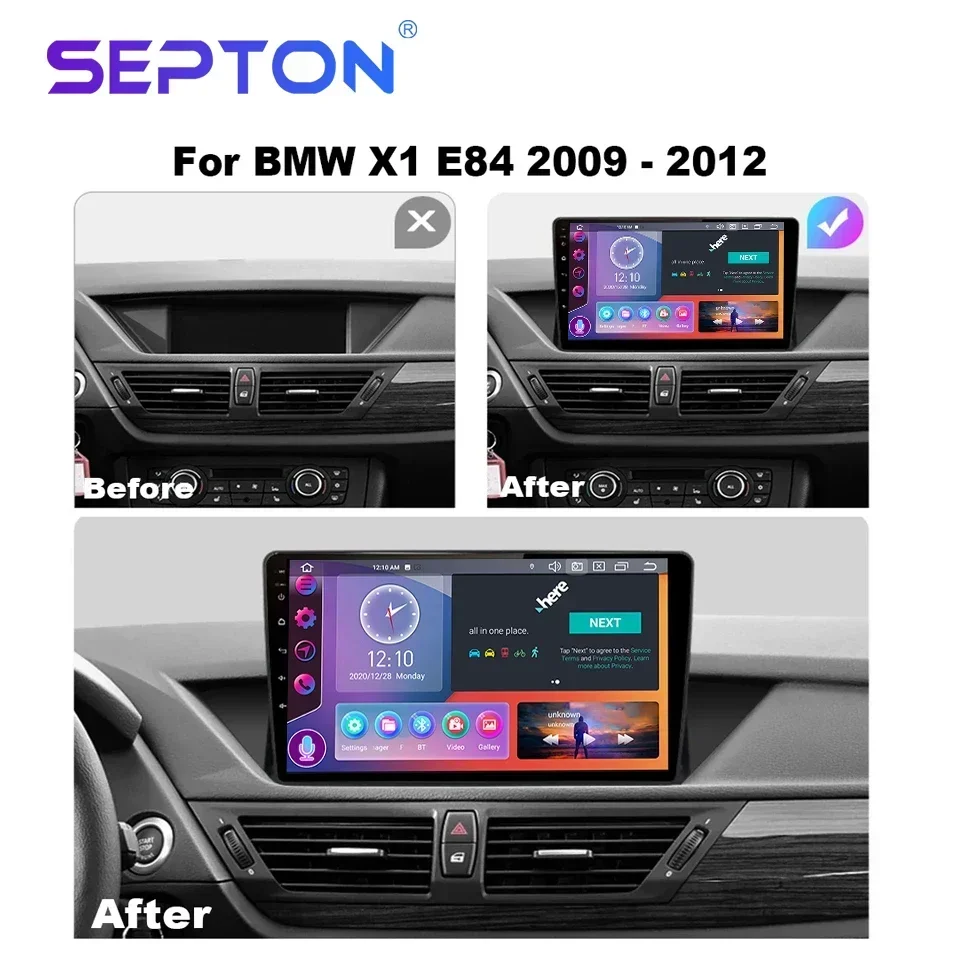 SEPTON Lettore video multimediale Android per BMW X1 E84 2009-2012 Autoradio Stereo Navigazione GPS CarPlay Autoradio 2Din Unità principale