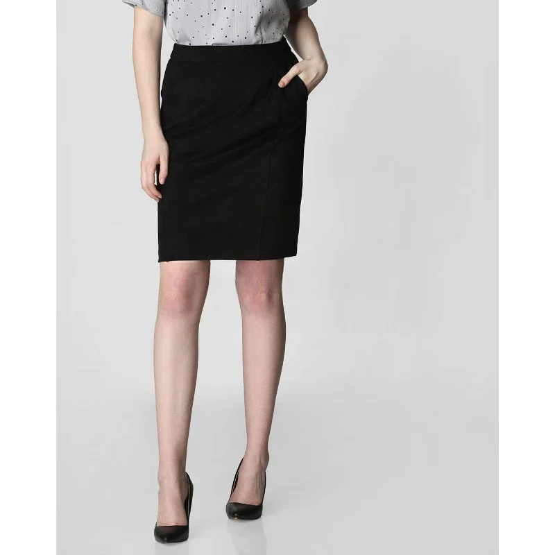 Women Genuine Lambskin Suede Leather Skirt Black Stylish Pockets Skirt Fashion Trends