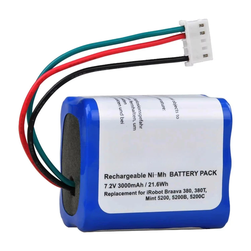 7.2V 21.6Wh 3000mAh 380T Rechargeable Battery for IRobot Roomba Braava 380 390T Mint 5200 5200C 5200B Accessories Replacement
