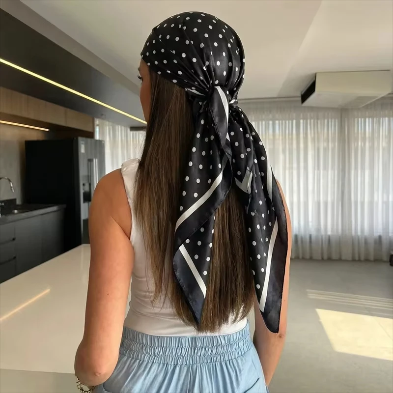 2026 New Dot Print Square Scarf for Women Shawl Neckerchief Female Hair Bands Head Wraps Headband Foulard Satin Hijab Bandana