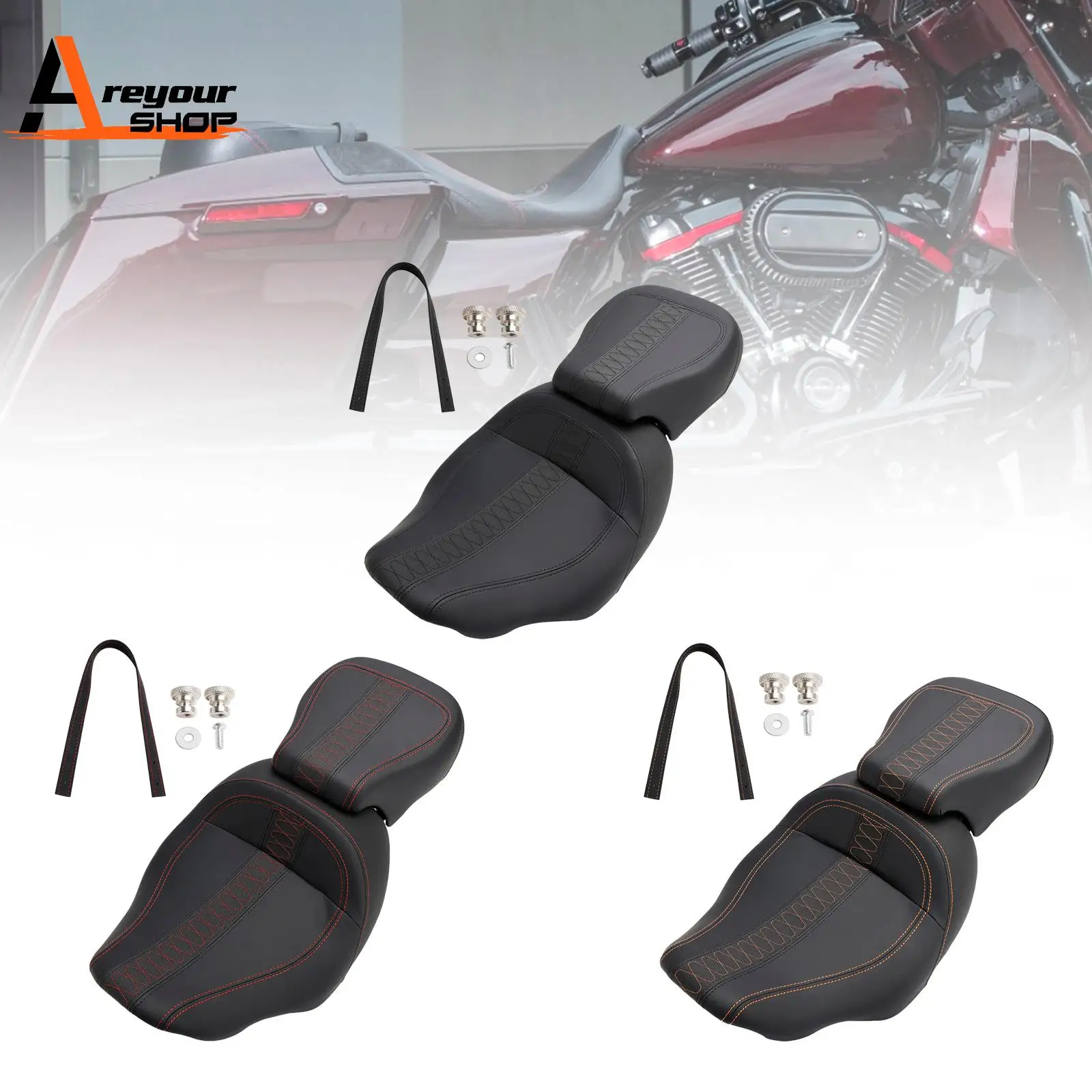 

Complete Cushion Rider Passenger Seat Orange Fits for Touring Cvo Glide 2023-2024 Orange