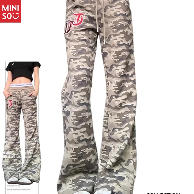

Камуфляжные расклешенные брюки Miniso больших размеров, винтажные спортивные штаны 2025 года, уличные джоггеры большого размера