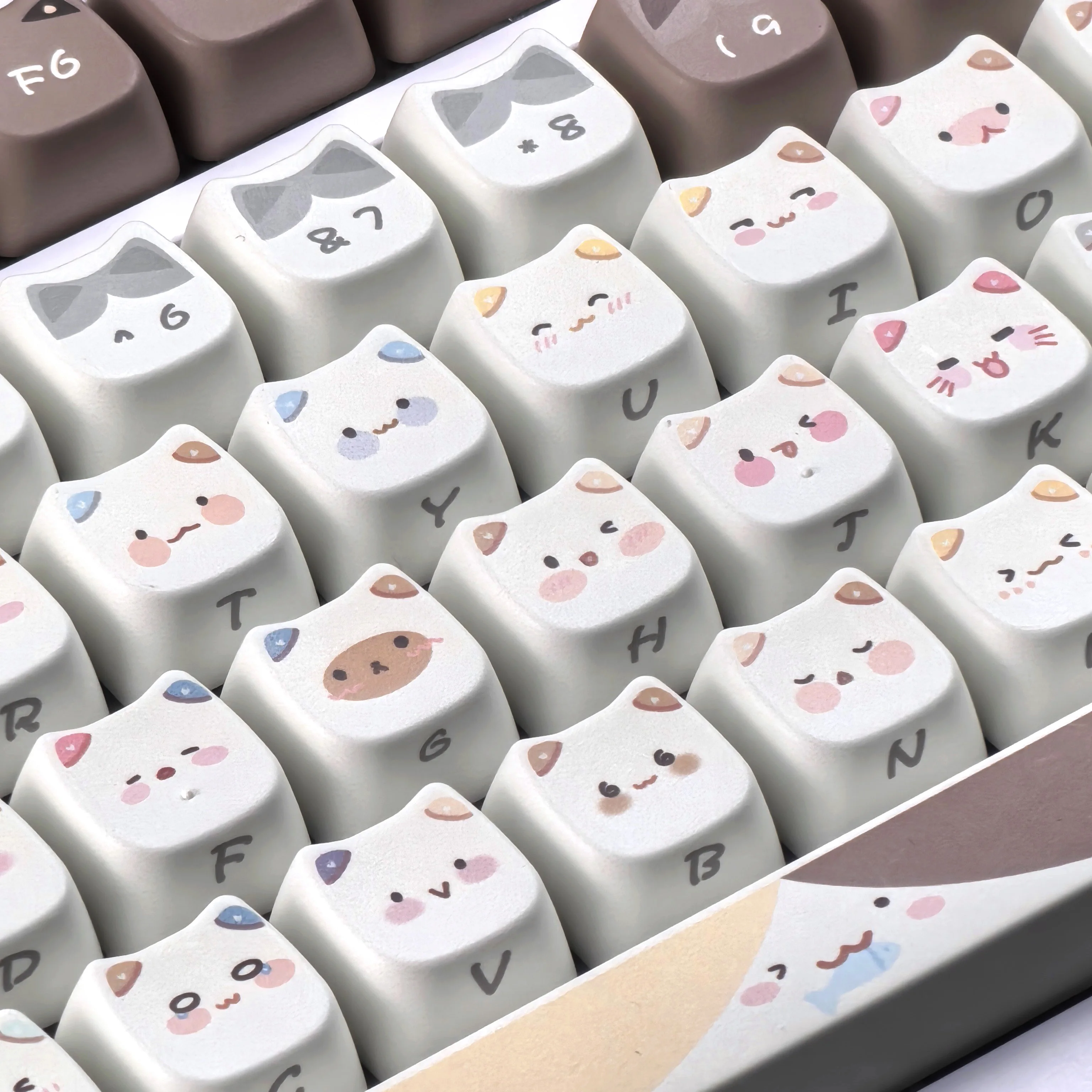 

Клавишные колпачки MAIMOOO White Cat, милые клавишные колпачки-пробелы 7U/2.25U/2.75U для раскладки Alice, совместимые с клавишными колпачками для клавиатур Aula и Ajazz