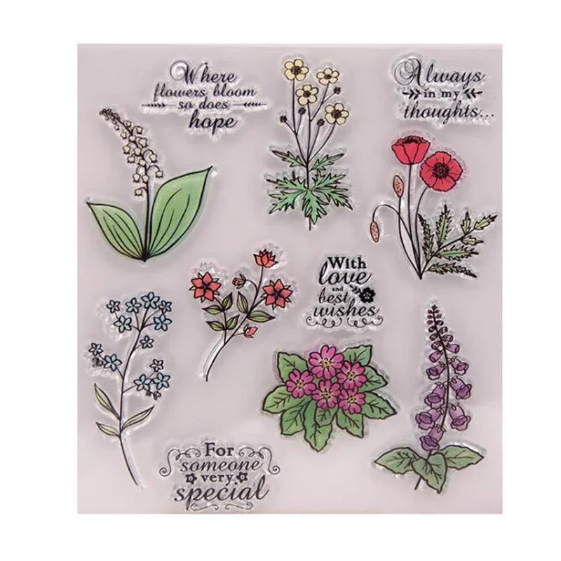 

Цветок Трава сладкие слова «сделай сам» альбом для скрапбукинга карточек силиконовые резиновые прозрачные штампы для скрапбукинга