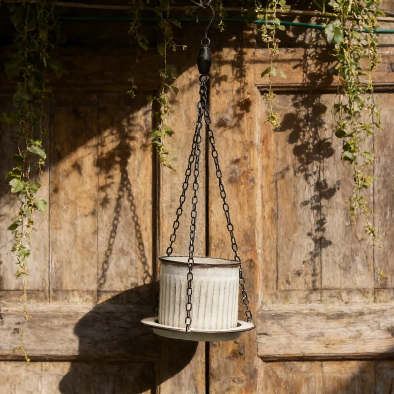 Cross-border Japanese iron basin retro and old hanging basin hanging drum with tray two-piece set garden balcony grocery