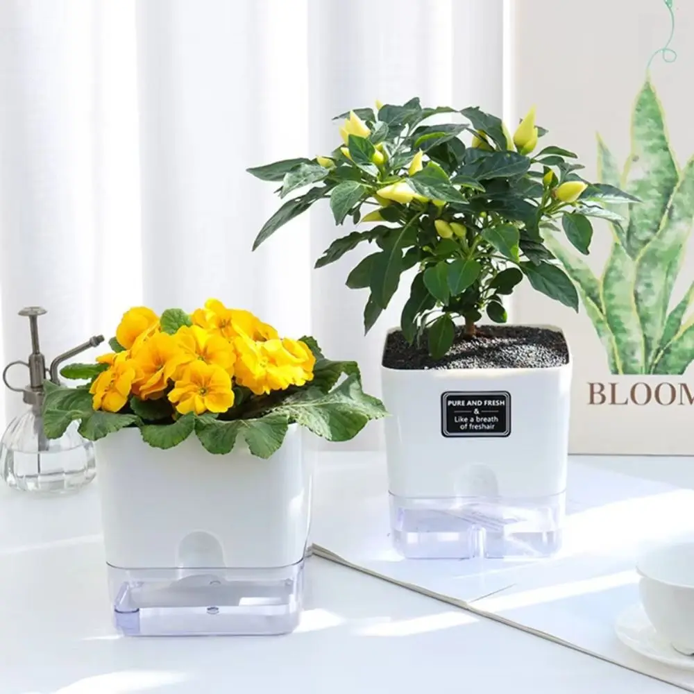 Plastic Material Self Watering Plant Pot Self-absorbent System Double-deck Structure Double-deck Plant Pot Magnetic Design