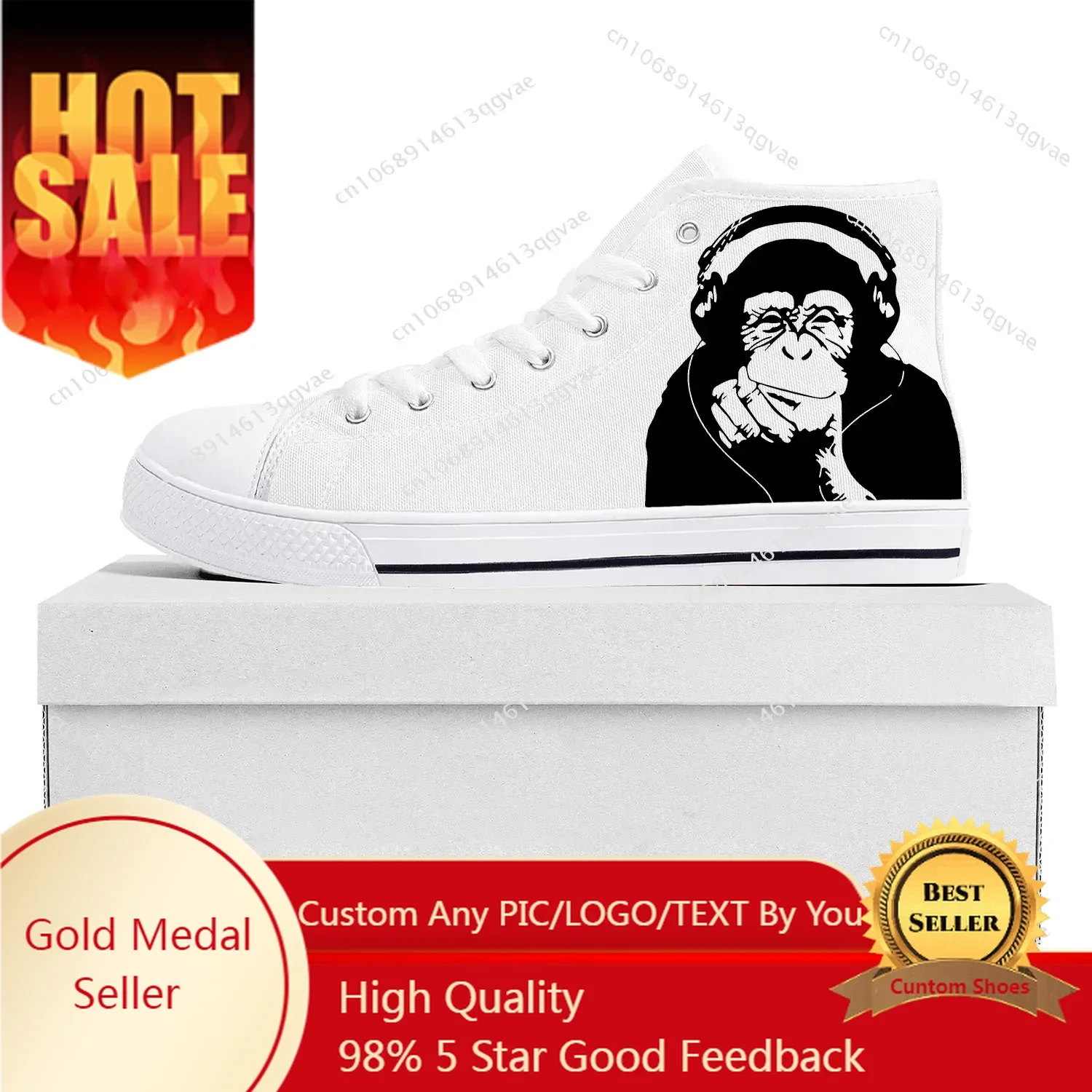 

Banksy Thinking Chimp High Top High Quality Sneakers Mens Womens Teenager Canvas Sneaker Casual Couple Shoes Custom Shoe White