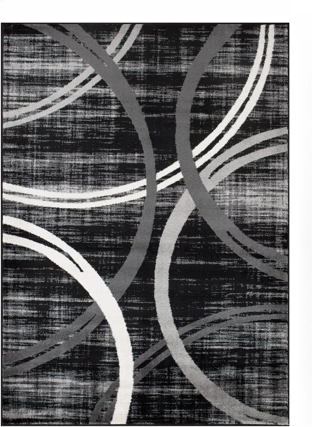 Modern Black Wavy Circles Area Rug, Soft Fade Resistant Carpet for Living Room Bedroom Home Office, Stylish Floor Decor