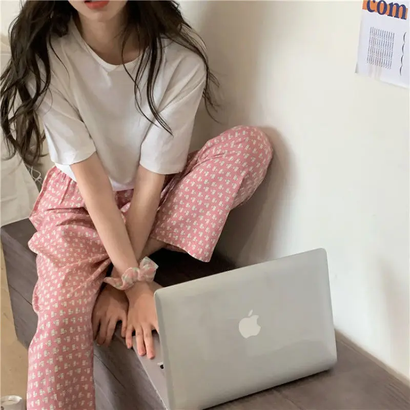 Korean Girls Cute Cartoon Printing Home Leisure Pajama Pants External Trousers Plus Size Women\'s Pants Summer Thin Sleepwear