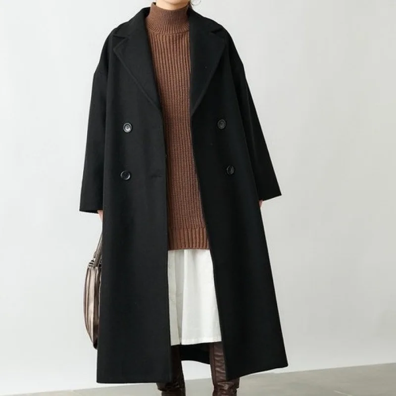 2026 Autumn. And Winter New Japanese And Korean Style Loose V-neck Wool. Coat Women's Casual Dresses Clothes Maxi Midi
