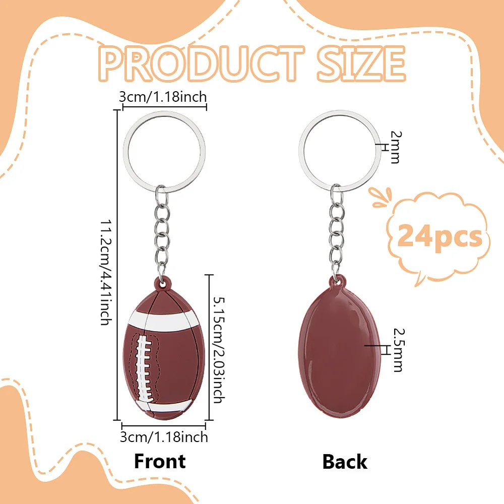 24 Pcs Football Keychain 4.4 inch Long Brown Color Football Favors Mini Ball Keychains Rugby Keychains with Iron Key Rings