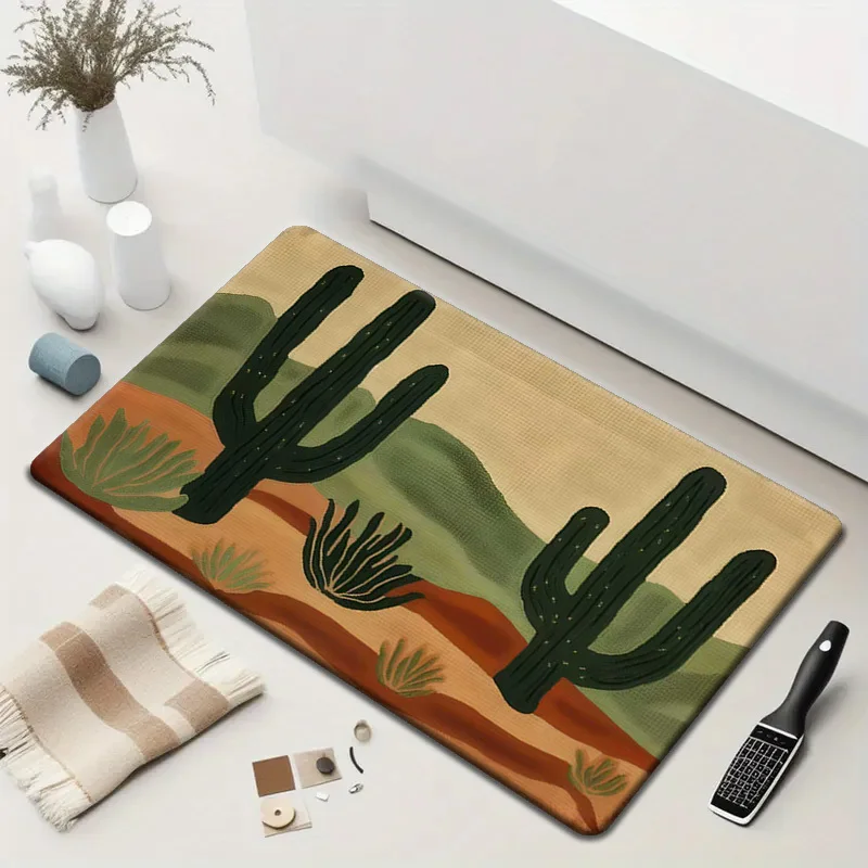Desert Cactus Doormat – Natural Boho Design in Earth Tones for Kitchen, Bathroom & Entryway door mat entrance