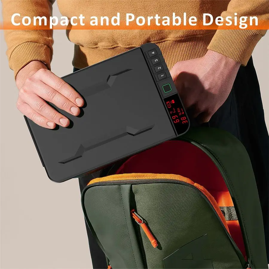 Gun Pistol Safe with LCD Display of Temp,Humidity,Biometric Fingerprint,Keypad Lock,Key,Biometric Handgun Safe for Travel Home C