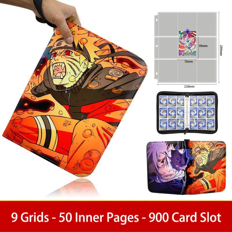 NARUTO Card Binder Holder 9 Pocket Trading Anime Cards Album Collector Book with 50 inner Pages Zipper Holder Up to 900 Cards