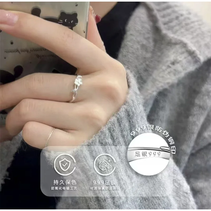 

Tibetan Silver Wrapping Leaves Flowers Adjustable Rings for Women Cute Plant Fashion Jewelry Minimalist Accessories