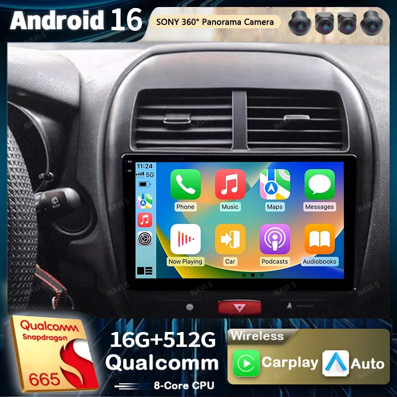 Central Multimídia Automotiva Android 16 para Mitsubishi ASX 1 2010-2019 com Tela QLED 2K, Rádio Estéreo, GPS, Voz AI, CarPlay, 4G e DSP