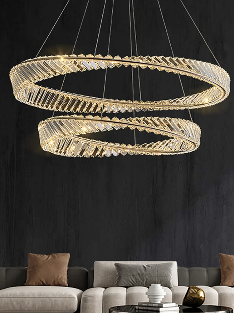 2022 new Italian light luxury living room crystal chandelier Nordic postmodern minimalist led ring dining room bedroom lamp