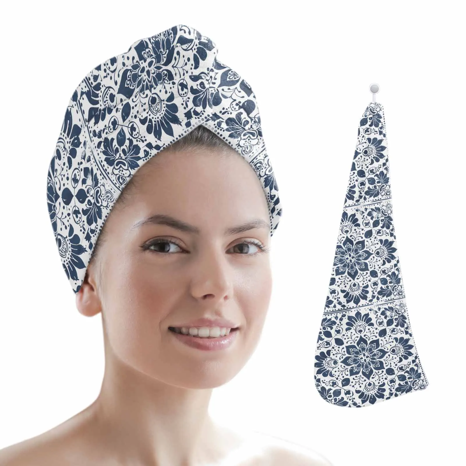 Flower Pattern Mandala Decorative Element Quick-dry Hair Towel Cap Girl's Hair Drying Hat Bath Hat Microfiber Towel Hair Dry Cap