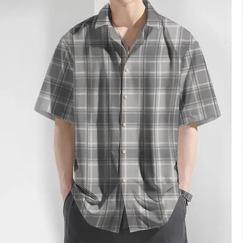 Daily Short Sleeve Men Shirts Fashion Oversize S-5Xl Leisure Shirts For Men Plaid Button Up Essential Men Shirt Office Wear