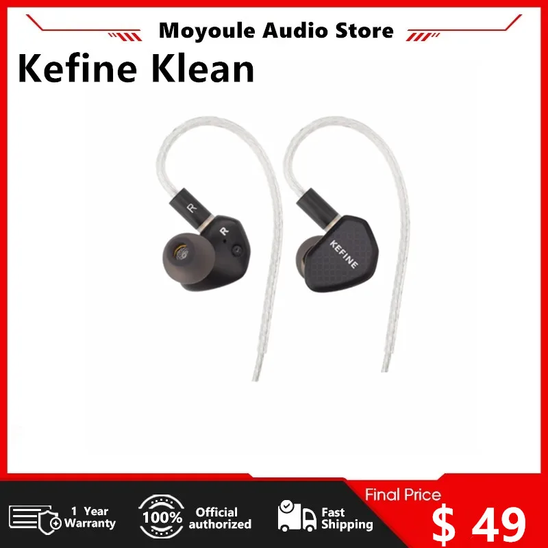 Kefine Klean 10mm DLC Diaphragm Dynamic Driver IEMs Hi-Fi In-ear Earphone with Nozzles and Comfortable 2-pin Silver-plated Cable