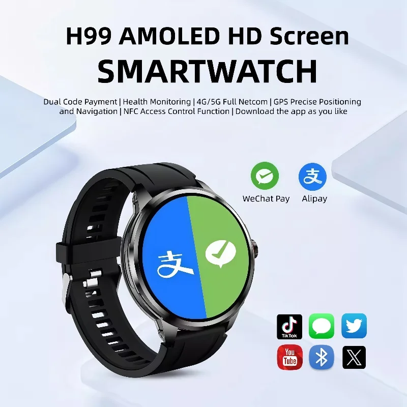 

New H99 SmartWatch SIM Insert Model 1.95 inch AMOLED HD Spherical Screen 128G Memory Video Chat Global Calling Man Watch