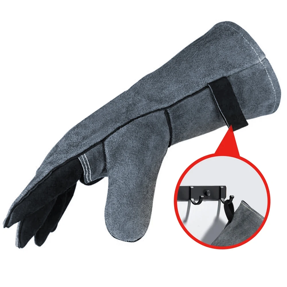 662℉-932℉ Heat-resistant Leather Gloves with Aluminum Foil Insulated Long Sleeve for Barbecue Tig Welding Tool Accessory