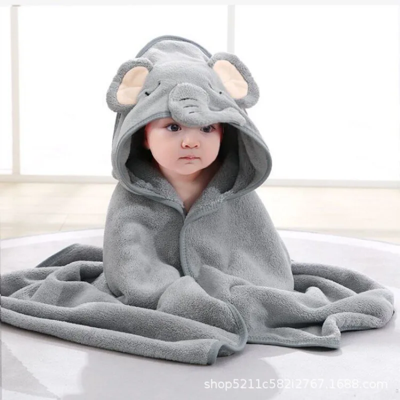 

Kids Bath Towel Hooded Cape Cape Cape Absorbent Baby Hooded Bathrobe Cartoon Baby Coral Fleece Kids Bath Towel