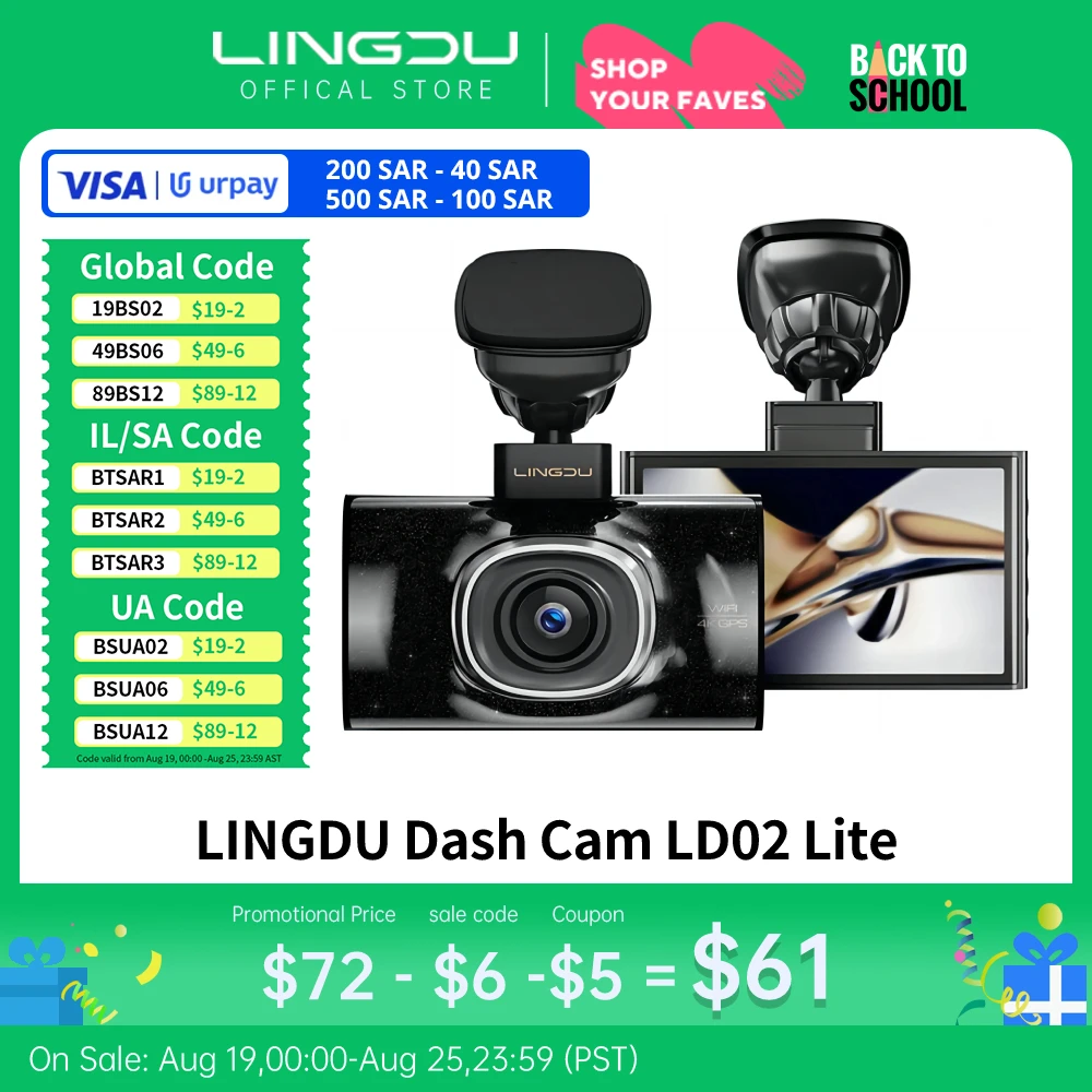 

LINGDU LD02 Lite Dash Cam 4K 1080P Front Rear Camera 5.8Gh WiFi GPS 3 Inch Screen Voice Control 24H Parking Monitor Night Vision