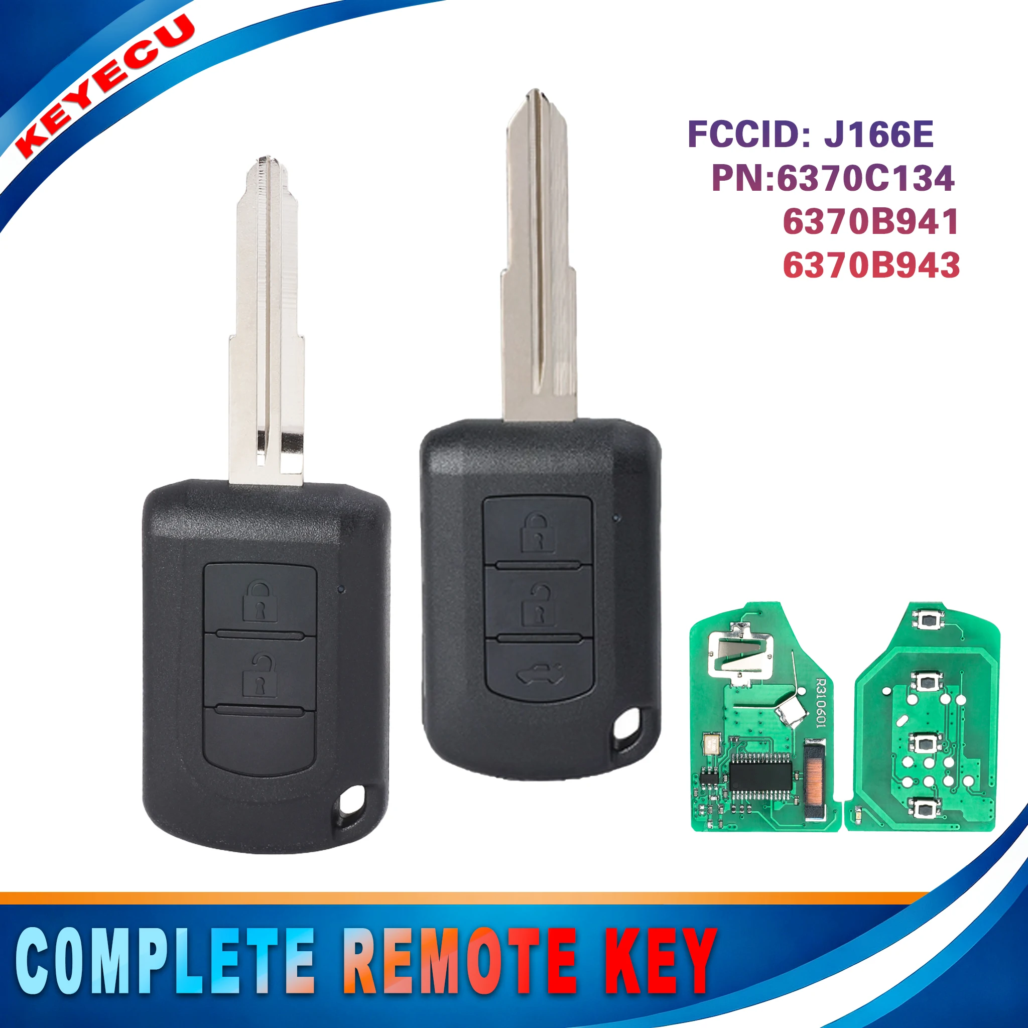 KEYECU 6370B943 for Mitsubishi Eclipse Cross Mirage Outlander ASX Lancer 2016-2019 Remote Key Fob J166E 433MHz 6370C134 6370B941