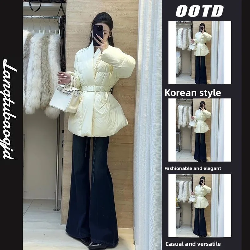 A New High-end Mid-length, Waist-cinching, Lace-up and Lapel Cotton-padded Jacket for Women in The Autumn and Winter of 2026.