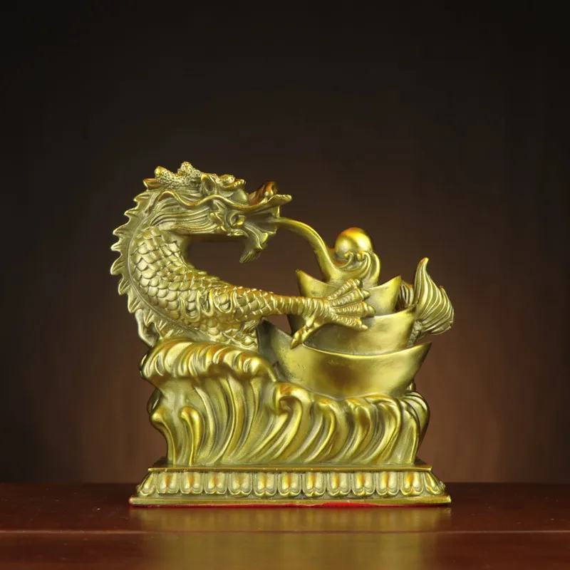 All-Copper Treasure Bowl, With Gold Coins, , Coiled , Home And Office Decoration, Golden Dragon