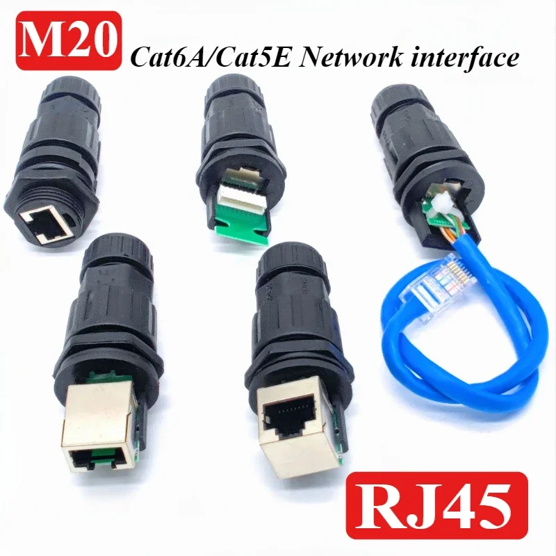 M20 Panel Socket IP67 Waterproof CAT6A RJ45 Network Plug Connector CAT5E Data Signal Female Base Joint  rj45 Mounted Terminal