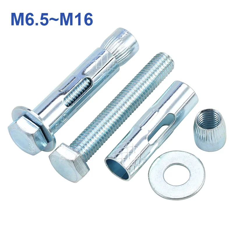 1PC M6.5 M8 M10 M12 M16 Carbon Steel External Hexagon Internal Expansion Screw Sleeve Concrete Anchor Built-in Tension Hex Bolt