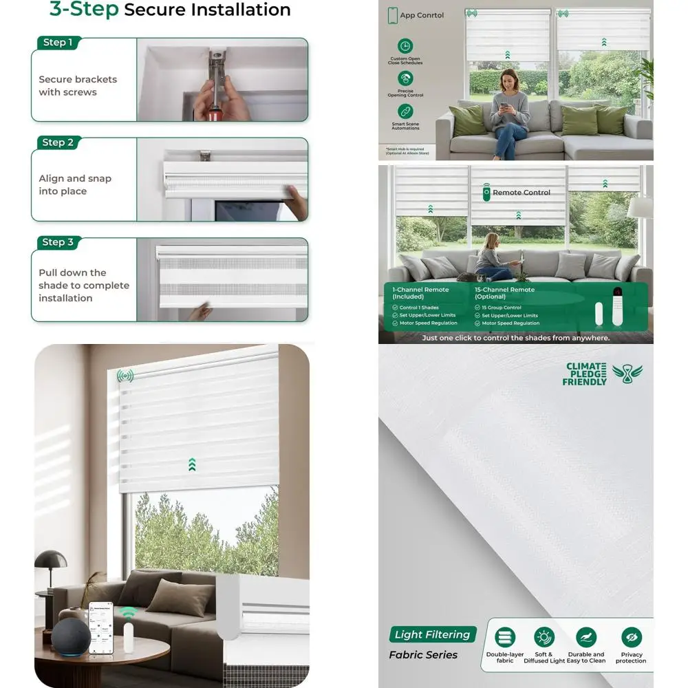 Wireless Dual-Layer Electric Zebra Blinds, Battery-Operated, Light Filtering, White, 27x72