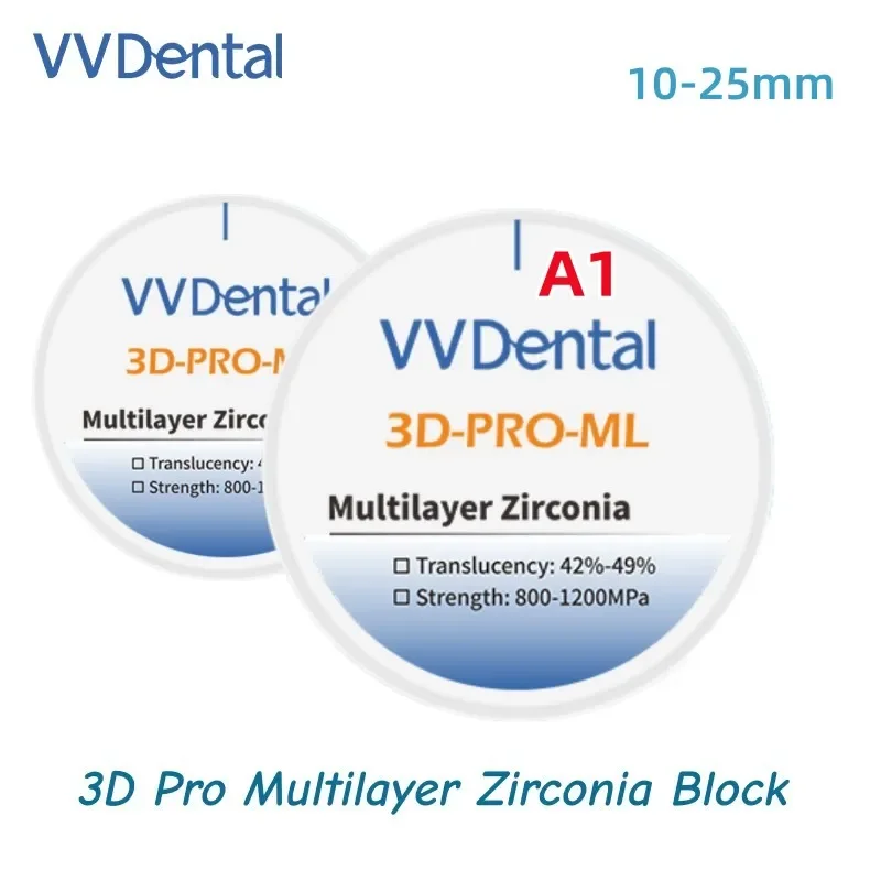 

VV Dental 98mm 3D Pro A1 Multilayer Zirconia Blocks Open System 6 Layers Translucence 42%-49% for Dental Lab