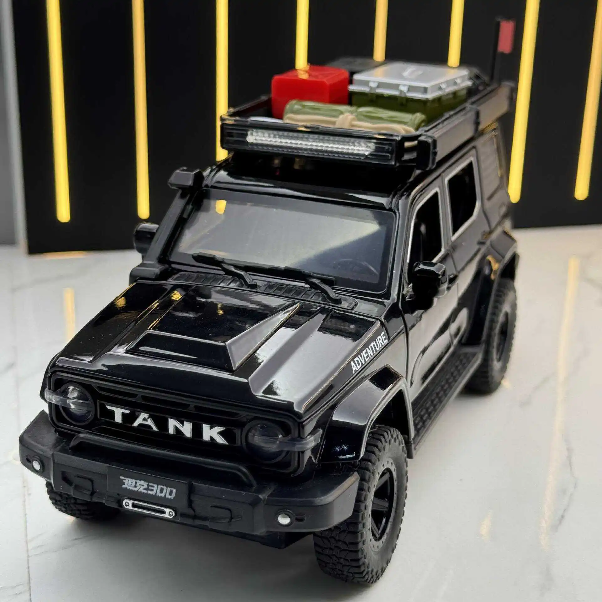 1:24 tanque 300 2024 veículo off-road liga modelo de carro som e luz puxar para trás brinquedo das crianças colecionáveis presente de aniversário