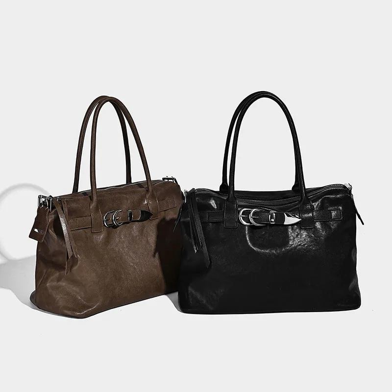 2026 جديد ريترو الأمريكية Sle المرأة بولي Leather حقيبة يد جلدية فاخرة مصمم سعة كبيرة التنقل الكتف Crossbody حقيبة كبيرة