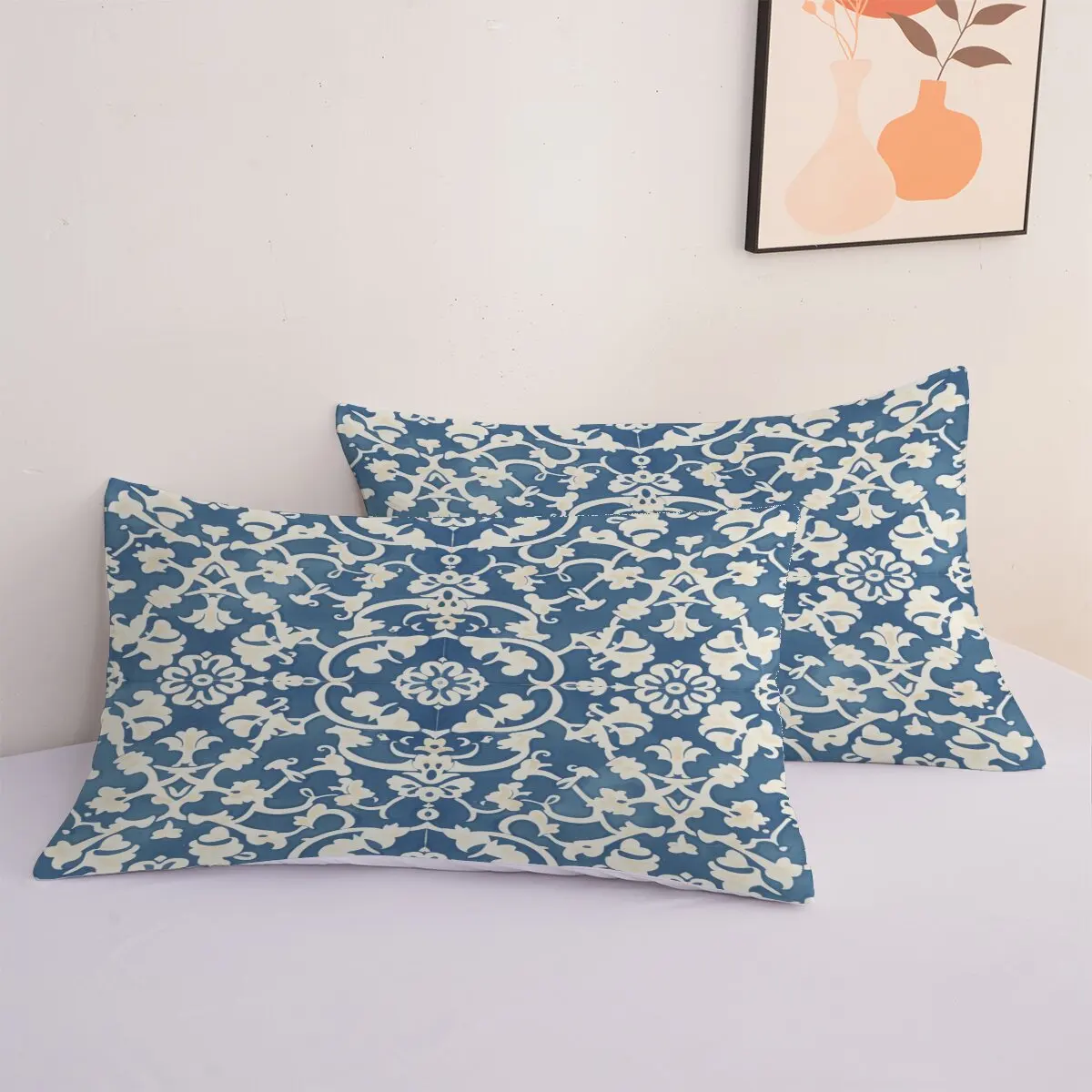 Floral pattern  Down comforter set large size  blue-white tone  Duvet cover set, 1 duvet cover and 2 pillowcases