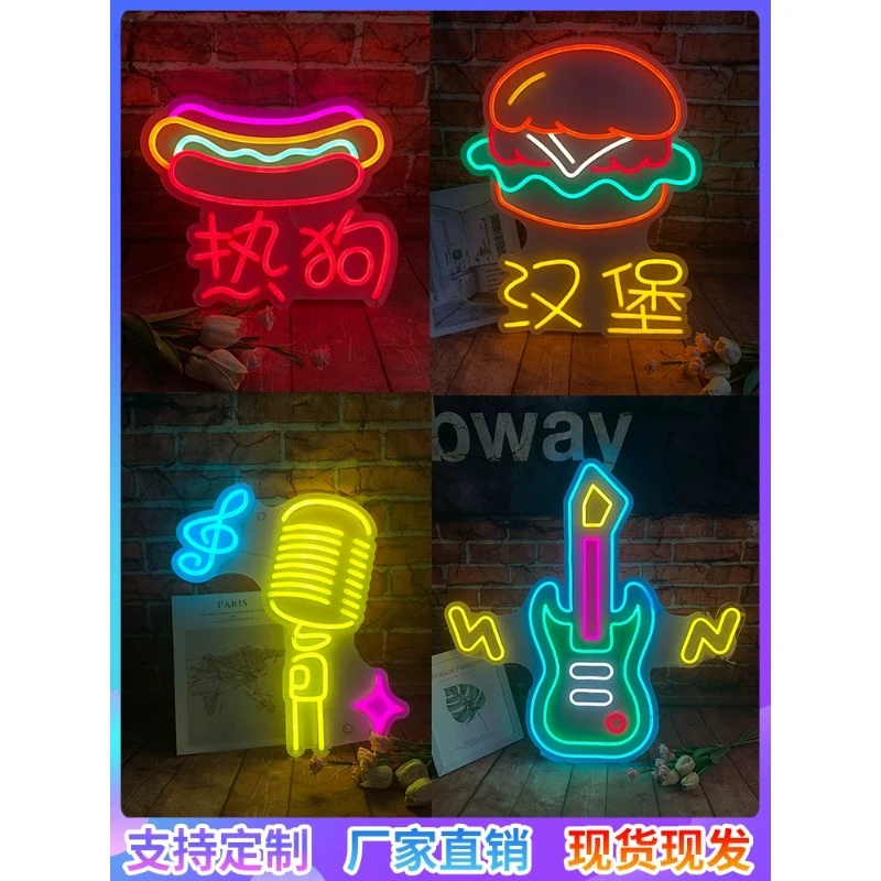 Customized Milk Tea Shop LED Neon Light Network Red Decoration Luminous Characters Hamburg Light Box Billboard Customization