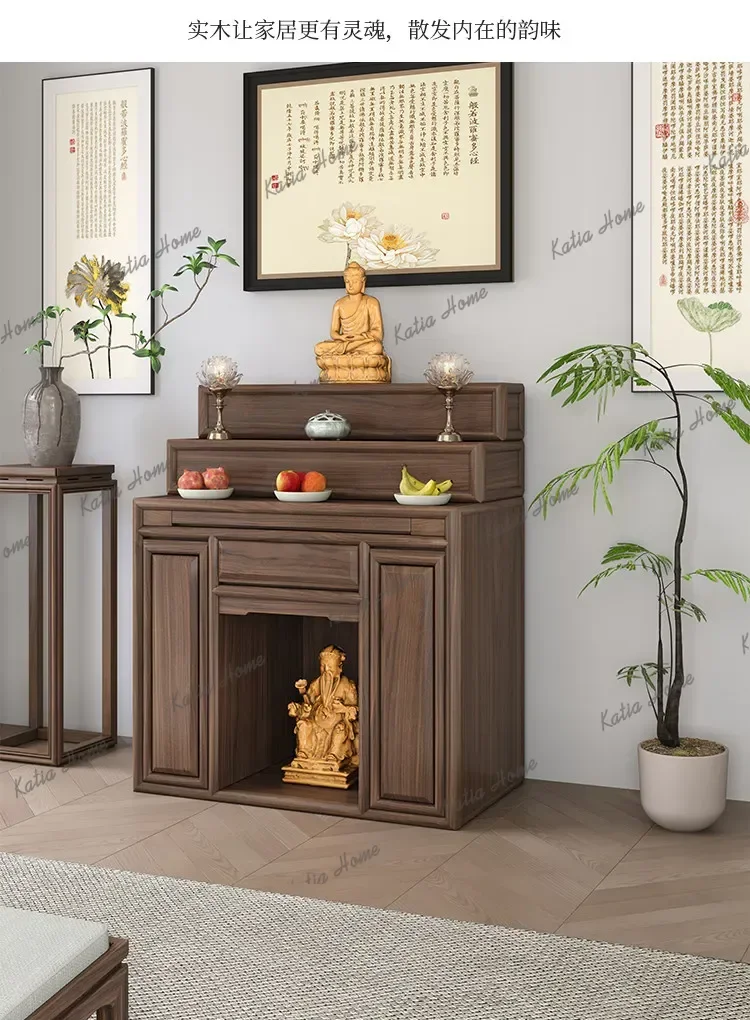 PG  three-layer solid wood offering table, incense case niche, altar cabinet, god of wealth table  hall incense case