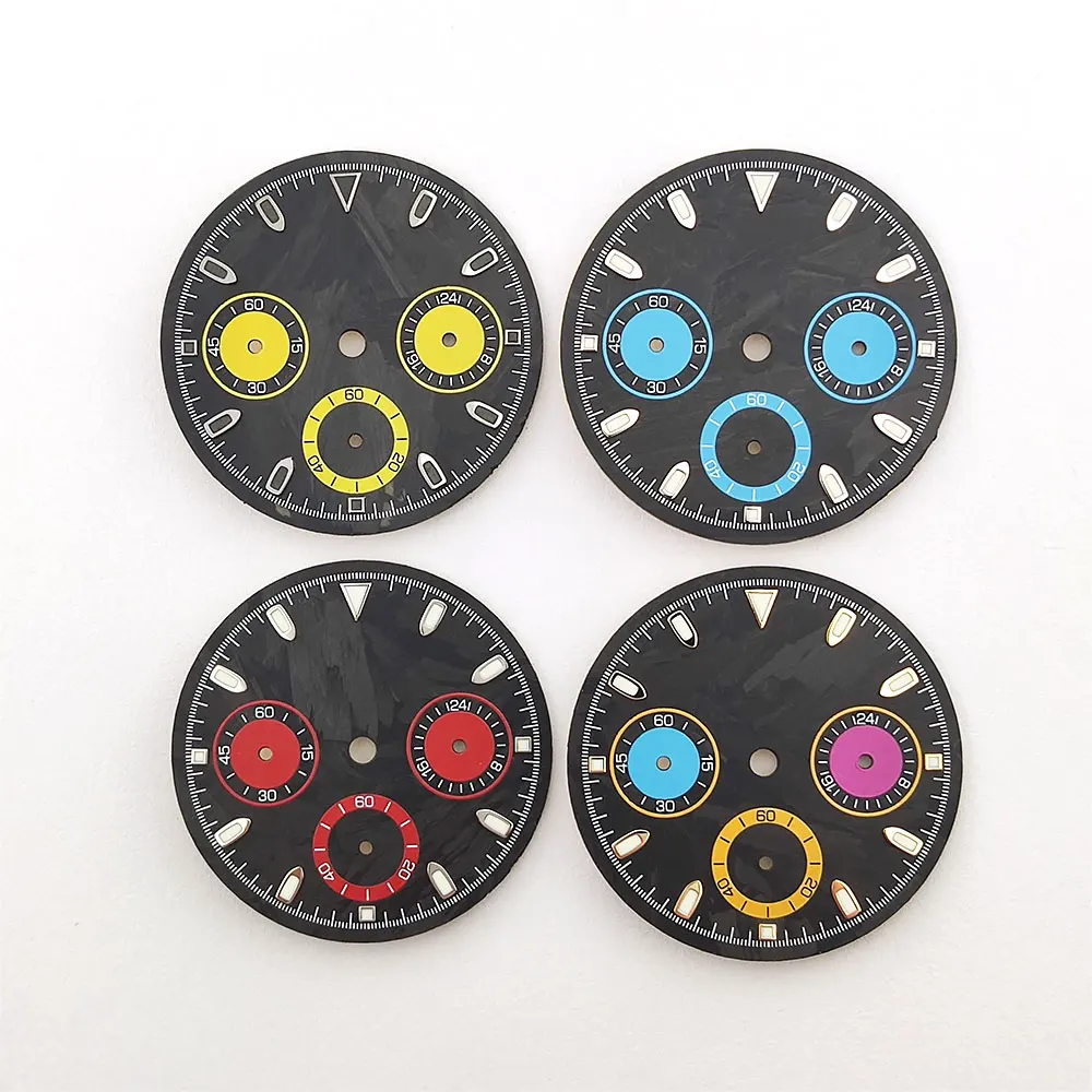 no-logo-vk63-dial-295mm-carbon-fiber-dial-sub-for-vk63-movement-green-lume-customizable-logo-modified-watch-accessories