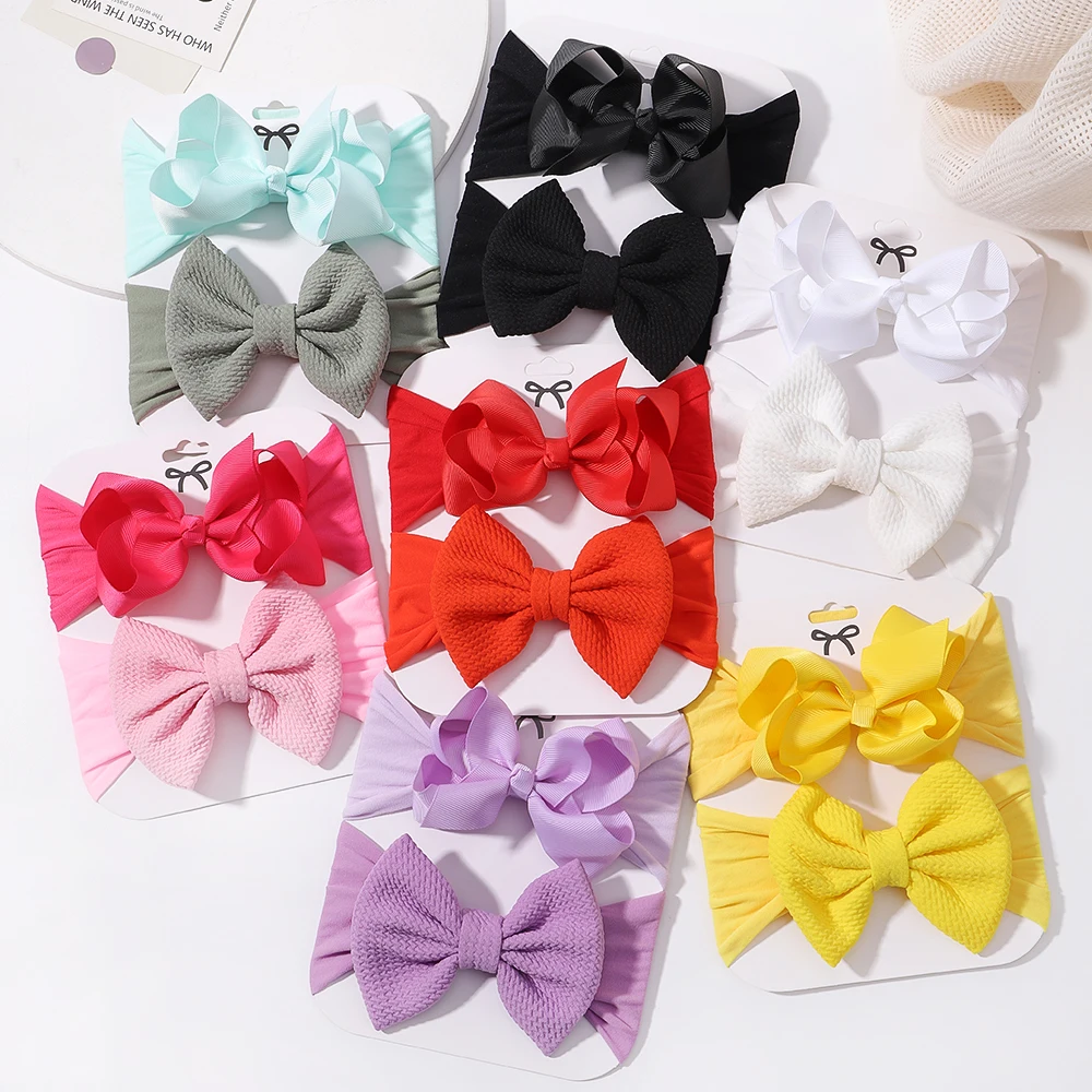 2pcs/set Baby Girl Headband Infant Hair Accessories Bows Newborn Headwear Elastic Gift Toddler Bandage Ribbon Soft Bowknot Gift