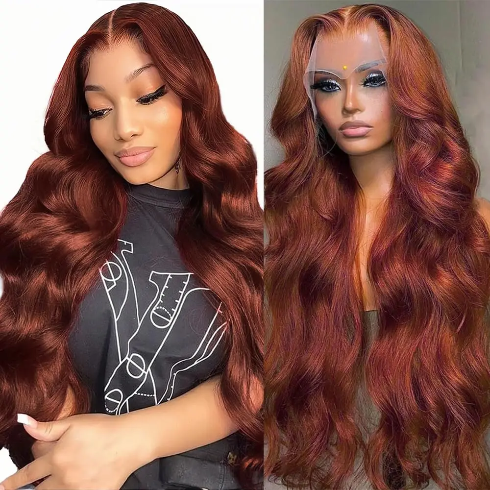 Reddish Brown30 32 Inch Brazilian 13x4 13x6 HD Lace Front Wigs Human Hair Body Wave 5x5 Glueless Closure Frontal Wig For Women