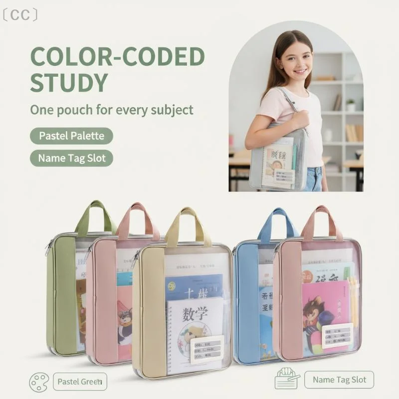 〔CC〕Handheld L Shaped Mesh Tutoring Bag Portable Multifunctional File Organizer for Home School Kid Art Works Storage Organizer